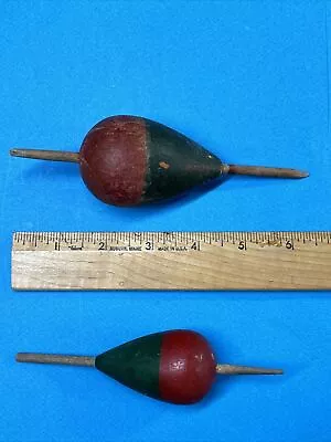 Two Vintage Wooden Fishing Bobbers -  Red And Green  1920’s To 1930’s • $23