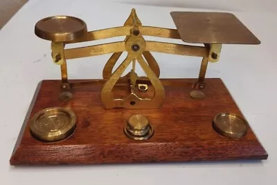 Vintage Brass And Wood Postal Scale With Weights England • $31.20