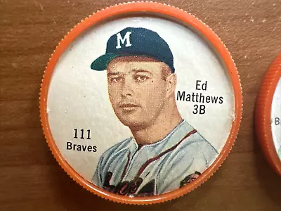 Vntg 1962 Plastic Coin Baseball RARE #111 Eddie Ed Mathews Braves & #140 Bolling • $19.99