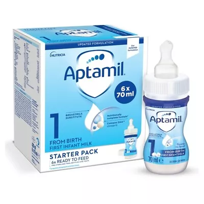 Aptamil 1 First Baby Milk Formula Liquid Starter Pack From Birth 6x70ml (420ml) • £13.70