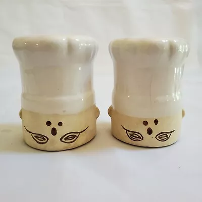 Chef Hat Salt Pepper Shakers Set Vintage Ceramic Cook Head White Toque Blanche • $7.99