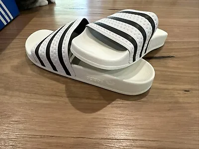 Adidas Adilette Aqua Slides Sandals - Unisex - White/Black/White • $30