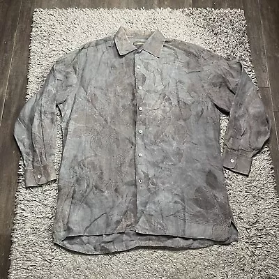 Ermenegildo Zegna Shirt Mens 2XL XXL Gray Floral Linen Button Up Long Sleeve • $35.99