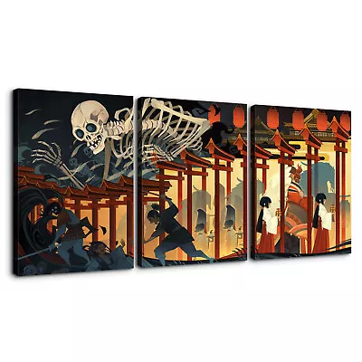 The Skeleton Spectre - Ukiyo-E 3 Piece Canvas Wall Art Picture Poster Home Decor • $29.99