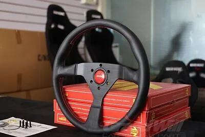 350mm 14' MOMO MonteCarlo Genuine Leather Sport Steering Wheel #Red Stitch • $89.80