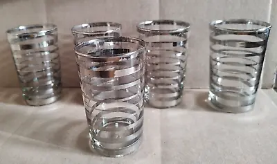 5 Antique / Vintage Clear & Silver Banded Glassware Barware Juice Glasses • $5