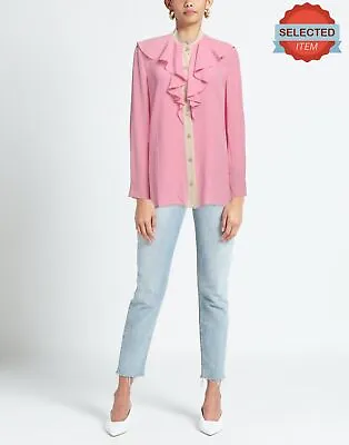 $1.50 • Buy RRP €990 GUCCI Silk Shirt US4 IT40 S Pink Ruffle Grandad Collar Made In Italy