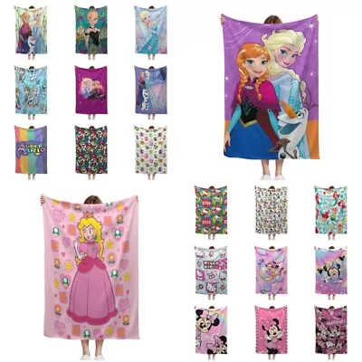 Girls Cartoon 3D Fleece Throw Blanket Sofa Bed Warm Flannel Blanket Xmas Gift UK • £10.79