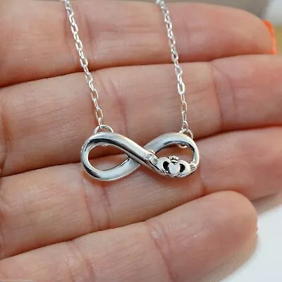 Irish Claddagh Infinity Necklace 925 Sterling Silver Love Friendship Gift Heart • $20