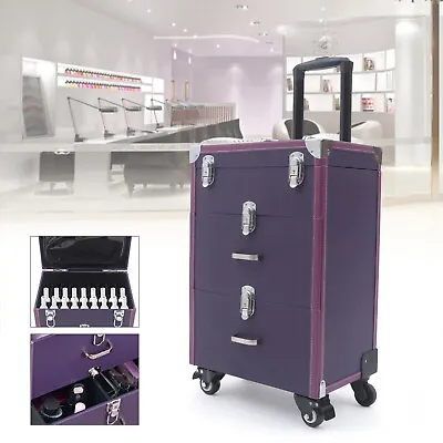 Large Capacity Cosmetic Nail Polish Organizer Rolling Makeup Trolley Train Case • $71.10