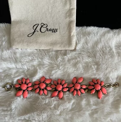 J. CREW Bracelet Coral/Peach Floral Gold Link Statement Bracelet • $14