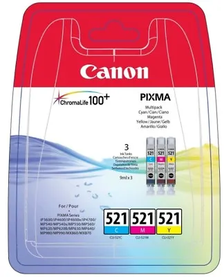 £33.96 • Buy New Genuine Canon CLI-521 Multi Pack Cyan,Magenta,Yellow Ink Tanks Pixma CLI521