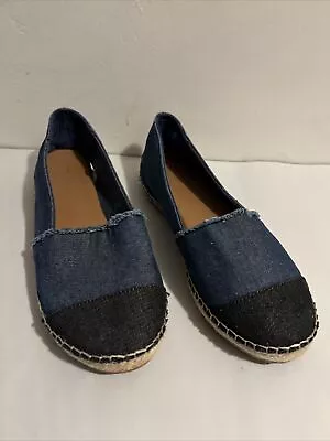 Merona Womens Sz 9 M Denim Blue Slip On Espadrille Flats Frayed Tops • $12.99