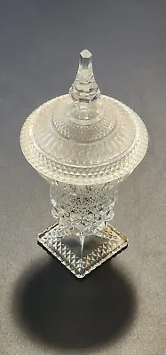 Aug14_17 Vintage Cut Glass Crystal Sugar Bowl With Lid Wheat Design 12  Tall • $5