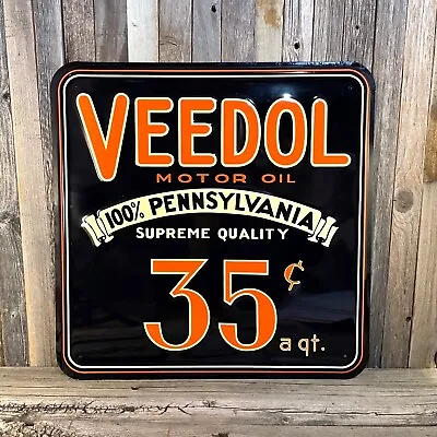 Veedol Motor Oil Gas Large 17.5  Embossed Metal Steel Sign Garage Vintage New • $52.95