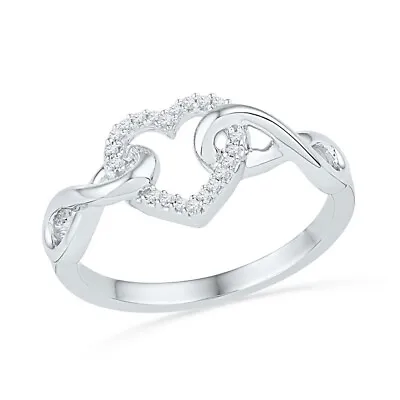 £307.69 • Buy 10K White Gold Womens Round Diamond Infinity Twist Heart Ring 1/10 Cttw