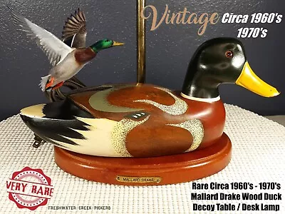Rare Circa 1960's - 1970's Mallard Drake Wood Duck Decoy Table / Desk Lamp • $29.99