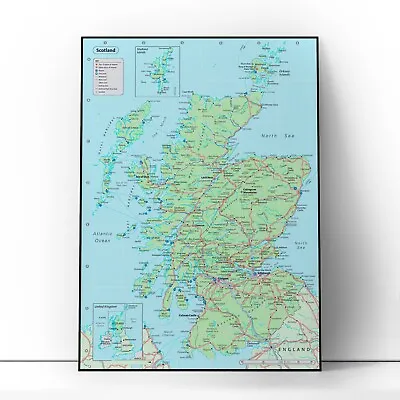 Scotland Map Poster Wall Art Chart Map Of Scotland Poster Upto A2 Size • £3.99