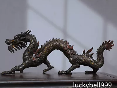 13.8  China Old Antique Handmade Qing Dynasty Bronze Gilt Dragon Beast Statue • $332
