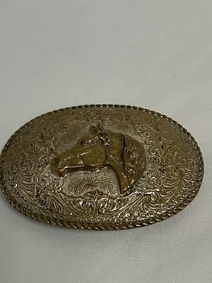 Crumrine Montana Horse Head Western Silver Plate Belt Buckle NEW USA • $35