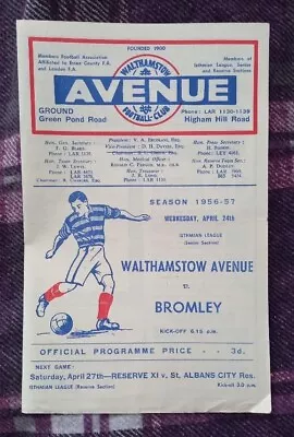 1956/57 Isthmian League - WALTHAMSTOW AVENUE V. BROMLEY • £3.99