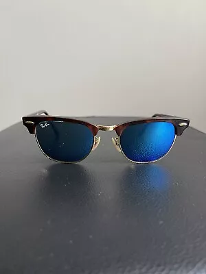 Ray Ban Clubmaster RB3016 Sunglasses Tortoise Frame Blue Lenses ⚡️Scratches • $35