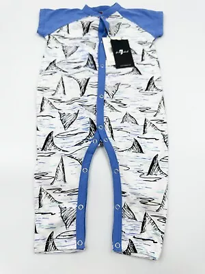 7 For All Mankind Baby Boy 6-9m Shark Sharkfin Print Romper Coverall NWT • $18.99