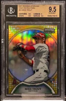 MIKE TROUT 2011 Bowman Sterling 22 Gold Refractor RC Rookie 24/50 BGS 9.5 • $1025