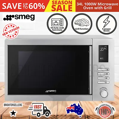 NEW Smeg 2 In 1 Microwave Oven Grill Convection 34L Stainless Steel 1000W SA34MX • $539.76