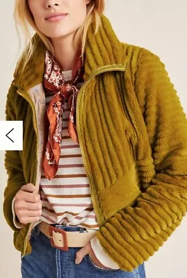 By Anthropologie Natasha Faux Fur Mustard Yellow Faux Fur Coat Size XL • $99