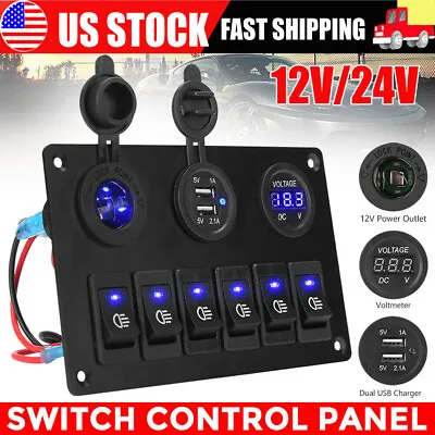 6 Gang LED Rocker Switch Panel Circuit Breaker Waterproof For RV Car Boat Marine • $22.49