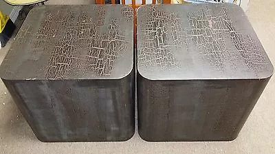 SOLID Vintage 60's-70's Pair Of High-End Black Cerused Pickled Wood Cube Tables • $912