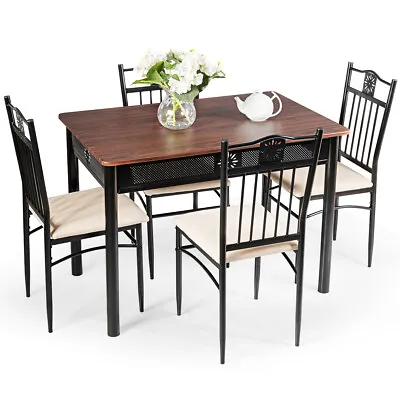 Costway 5 PCS Dining Set Metal Table & 4 Chairs Kitchen Breakfast Furniture • $159.99