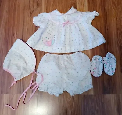 Vintage April Showers Flowers Baby Girl Set Dress Bonnet Bloomers Shoes 3-6 MO • $35