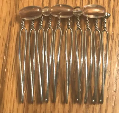 Vintage Metal Hair Comb Clips-Set/4-Translucent Beading-1 1/4   X 1 1/2  • $8.50