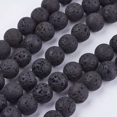 Black Lava Beads Rock Gemstone Round Per Strand 4mm 6mm 8mm 10mm 12mm Natural • £3.25