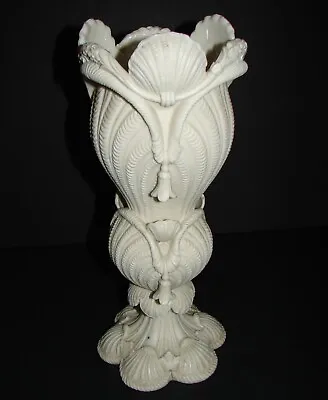 Unique Antique 19th C English Parian Ware Centerpiece Vase Shell Tassel 12 1/4  • $440