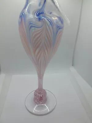 Vandermark Art Glass Signed Jack-in-the Pulpit Pulled Feather 14  Vase Glows! • $127.29