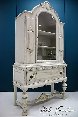 Antique Jacobean Furniture Hutch China Cabinet Old World Style Distressed  • $3750