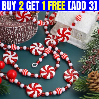 Candy Cane Sweets Red & White Garland Chain Bauble Christmas Tree Decoration Uk • £8.75