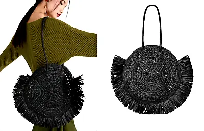  Zara Large Black Bag Plaited Braided Tote Boho Bag Basket With Tassels New • £79.99