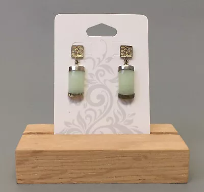 Vintage CHINESE .925 Sterling Silver & Jadeite Drop Dangle Post Earrings 4.4g • $38.24