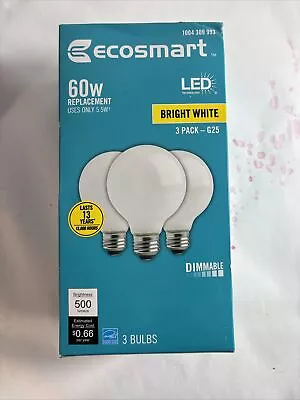 Ecosmart 60-watt Equivalent G25 Dimmable LED Light Bulb Bright White 3 Pack • $11.99