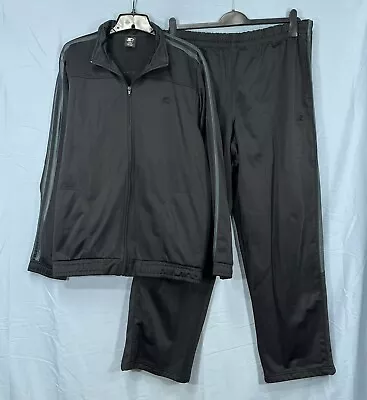 STARTER Men's BLACK Stretch Knit FULL-ZIP Jacket/Pants WARM UP Track Suit Sz XL • $28