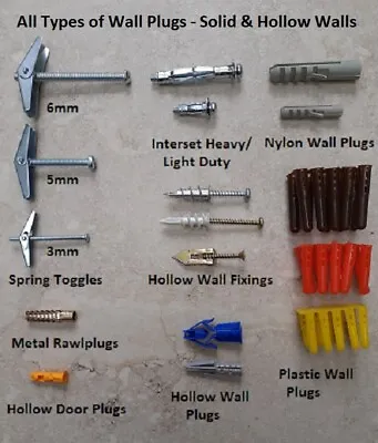 £1.90 • Buy HOLLOW Cavity Wall Fixings - ALL TYPES - Screws Hollow, Plasterboard Plugs, Stud