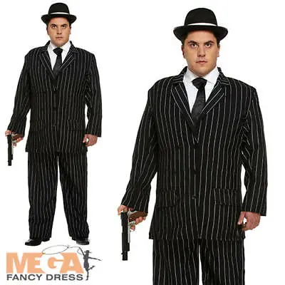 20s Pinstripe Gangster Suit Mens Fancy Dress 1920s Mafia Godfather Adult Costume • £18.99