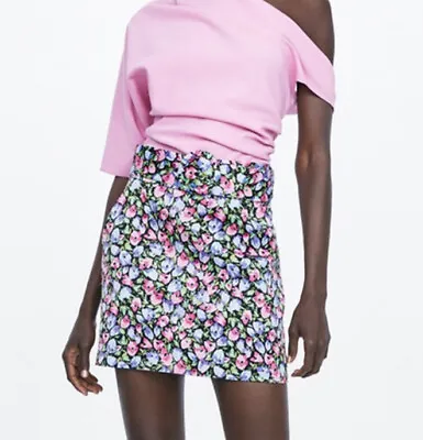 $43.94 • Buy Zara Floral Print Mini Skirt With Belt Size XS RRP £50 Sold Out