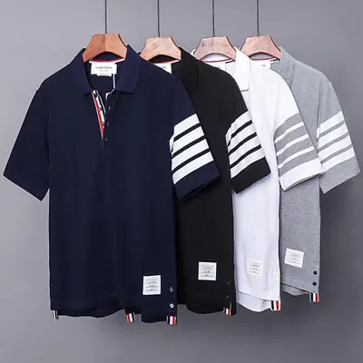 Thom Browne Men Women 4 Bars Short Sleeves T-Shirt Top Polo Shirt • $37.70