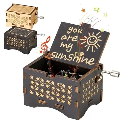 You Are My Sunshine Music Box Wooden Hand Crank Musical Boxes Antique Engraved • $8.29