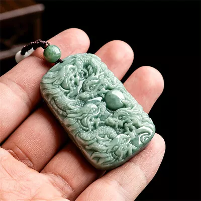 Vintage Natural Grade A Jade Chinese Zodiac Dragon Pendant Good Fortune Necklace • £26.80